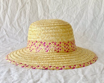 Pink brim summer straw hat