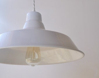 White Industrial Style Enamel Lampshade, Pendent Vintage Style Lamp, Made in Europe, Made to order in Plain White