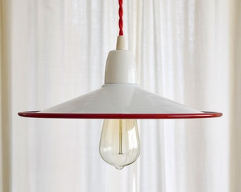 PRATO Red brim Enamel Lamp, Includes ceiling Rose, Ready to Install