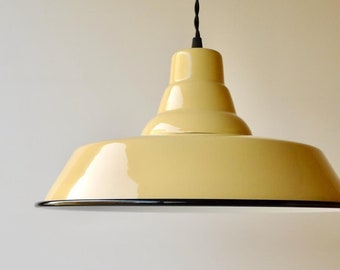 INDUSTRIAL Classic retro lampshade, Made to order in Vanilla and Black, includes Ceiling Rose, Ready to install