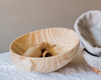 Traditional Wood Bowl, Handcarved Pine Wood Bowl, Local Craftmanship from Portugal, Ready to ship