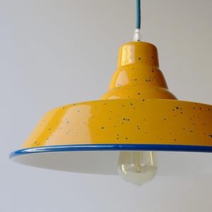 Handmade Enamel Speckled Lampshade: Industrial Style Pendant Light