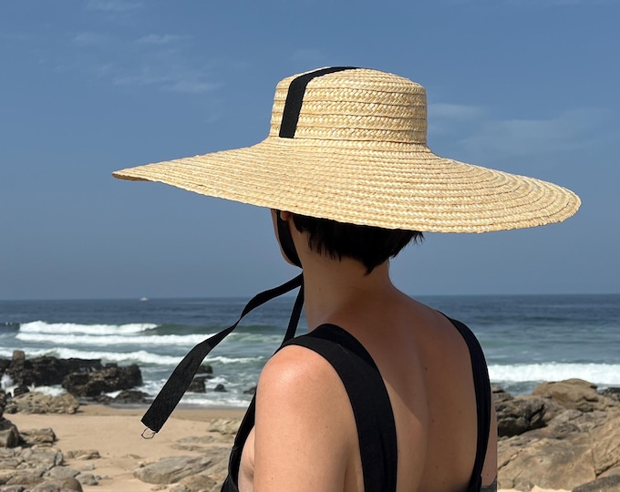 Extra Wide Brim Sun Hat with Ribbon, Handmade Straw Rye Hat, Last items