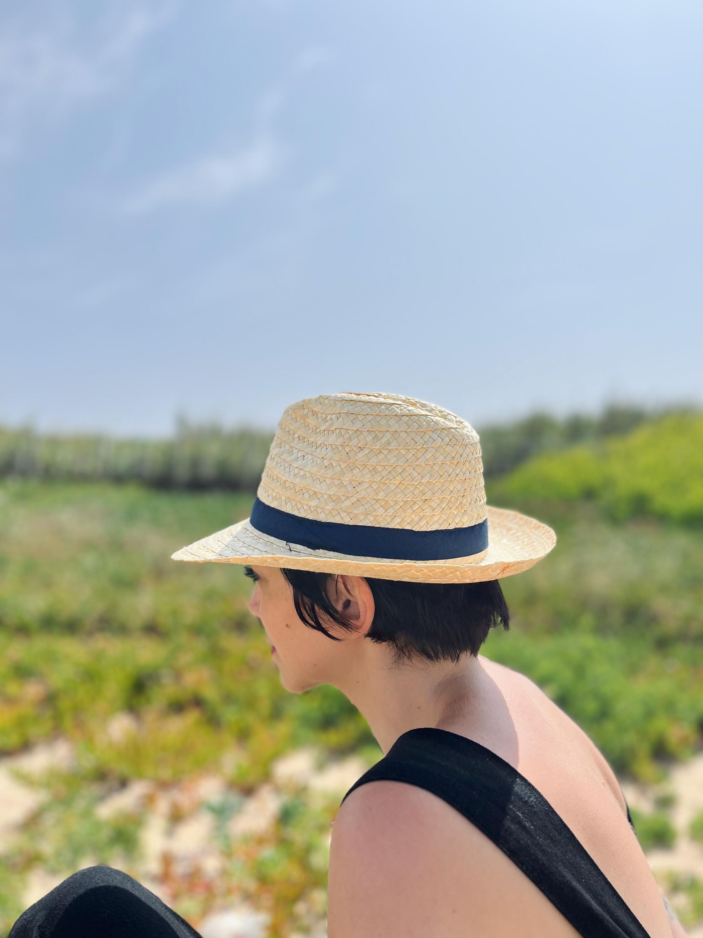 Navy Blue Straw Hat - Etsy display picture 2