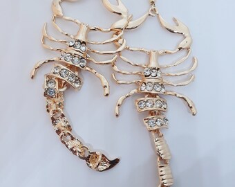 Gold  Metal Scorpion Long Dangle Earrings
