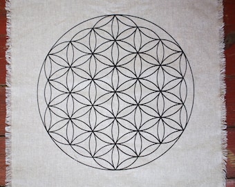 Sacred Geometry Flower of life Crystal Grid Altar Cloth 15" printed grid USA FREE SHIP