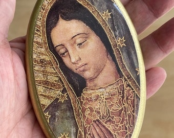 Our Lady of Guadalupe bust Mary wooden icon altar HC5B