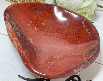 Large Red Jasper bowl for altar sacral Chakra healing with crystal info card and gift box L16E