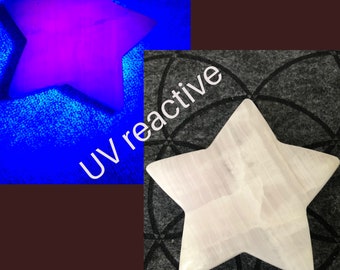Mangano Pink Calcite Star, self love, universal love, UV reactive H1G
