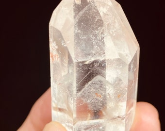 Rare Brazilian Clear quartz tower with white phantom and crystal info card T61