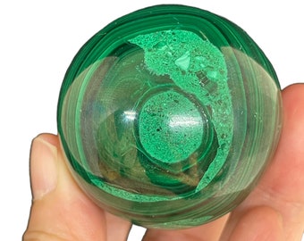 45mm Malachite sphere with crystal info card heart chakra F80P