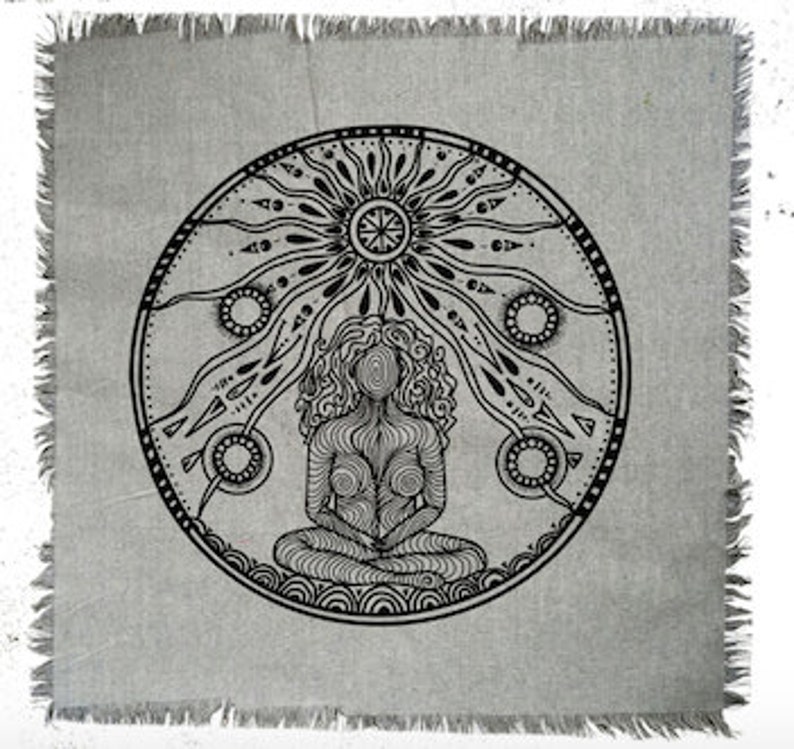 Linen altar cloth Mother Earth Crystal Grid Cloth The Goddess Divine USA FREE SHIP image 2