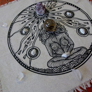 Linen altar cloth Mother Earth Crystal Grid Cloth The Goddess Divine USA FREE SHIP image 3