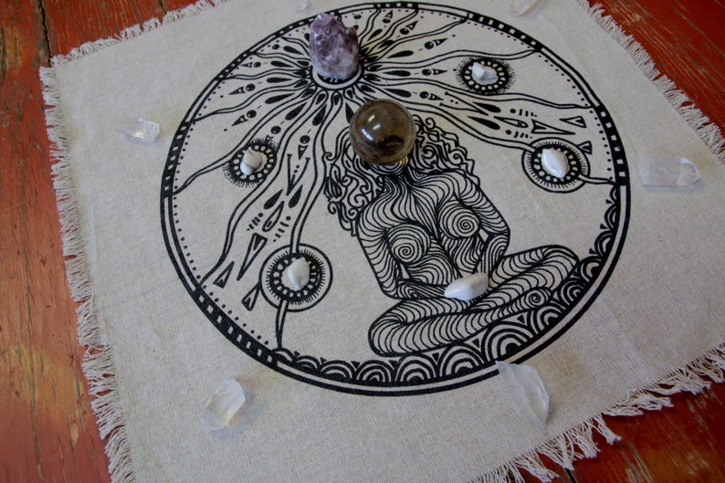 Linen altar cloth Mother Earth Crystal Grid Cloth The Goddess Divine USA FREE SHIP image 3