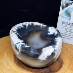 Bol en agate bleue Orca avec carte d'informations en cristal calmant TF72 gardien des records de géométrie sacrée
