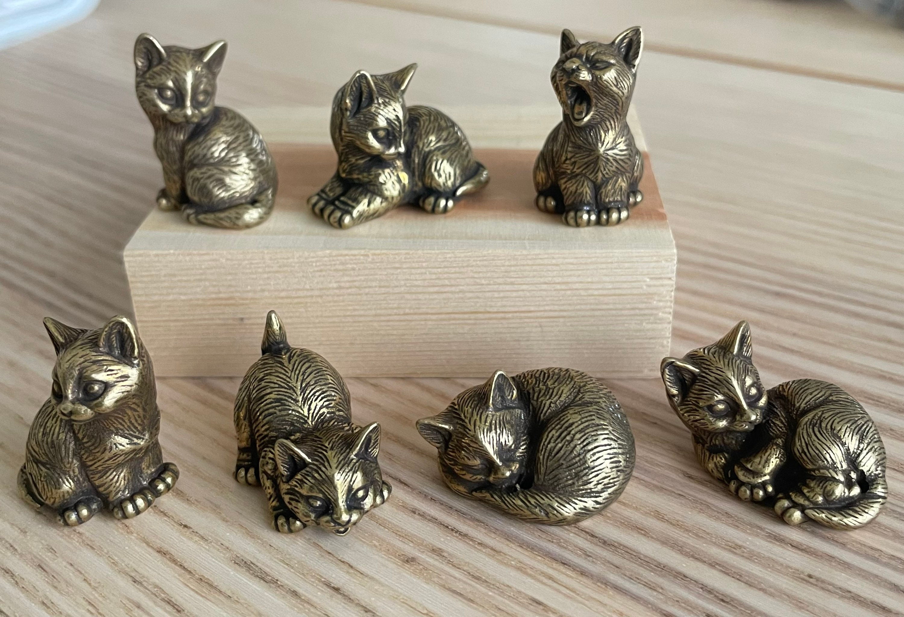 Buy Mini Brass Cute Cat Statue Charm Yawning Sleeping Online in