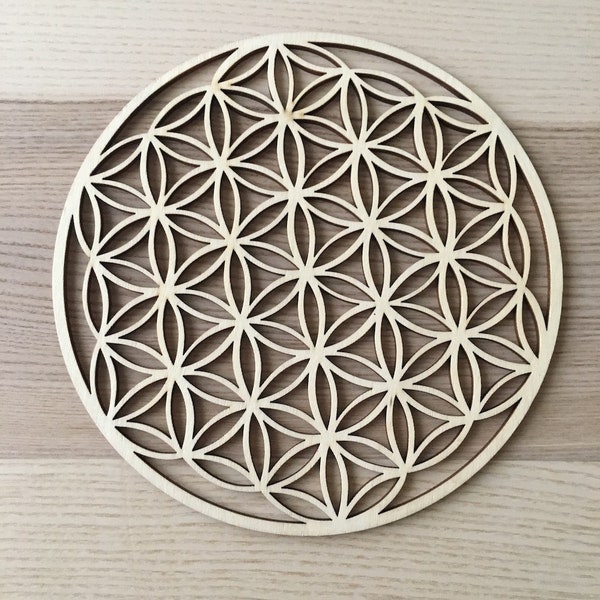 Wood Crystal Grid - flower of life design 8" diameter Laser Cut wall hanging