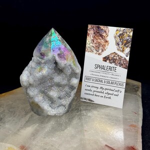 Sphalérite aura ange scintillante de 3,7 po., forme libre avec carte d'information TF39