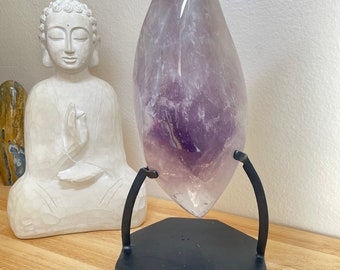 13lb Huge Brazilian Amethyst flame statement piece on metal stand H8S