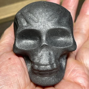 Protezione EMF con teschio intagliato in shungite da 2,6" con scheda di protezione con informazioni sui cristalli TR84