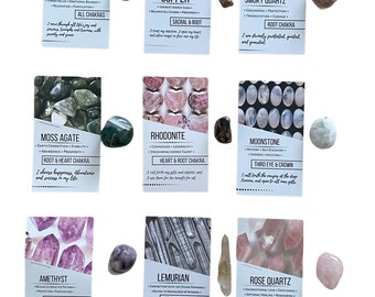 Healing Stones Crystals starter Kit set of 9 with info card ,cleansing instructions  felt crystal grid pouch L86D