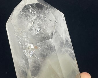 Rare Brazilian Clear quartz tower with white phantom with grey lithium and crystal info card R33T