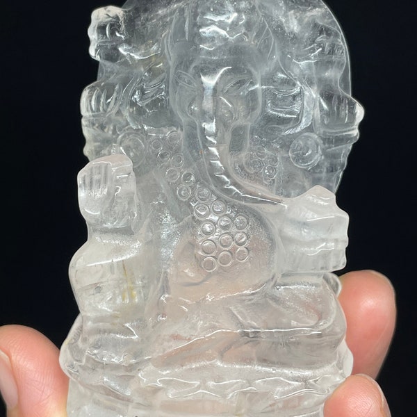 80mm Clear quartz Ganesha master healer with crystal info card T152