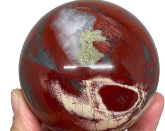 74mm Red Jasper sphere for altar sacral Chakra healing with crystal info card TA42