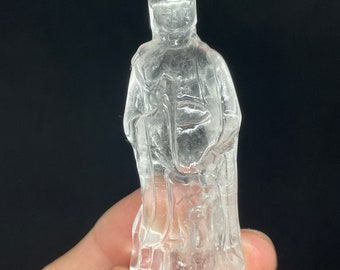 2.8" Clear quartz hand carved Quan Yin Goddess of Compassion Avalokitesvara G9K with crystal info card