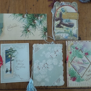 Lot of 5 Antique VICTORIAN Era CHRISTMAS Greeting CARDS, Embossed, Booklets, Ephemera