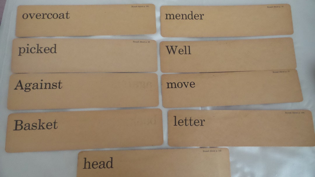 Vintage WORD FLASHCARD Round About Series,11 1/2x3,choose From Many