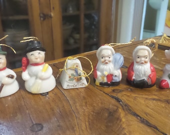 Lot of 6 Antique Porcelain Figural Miniature BELL CHRISTMAS