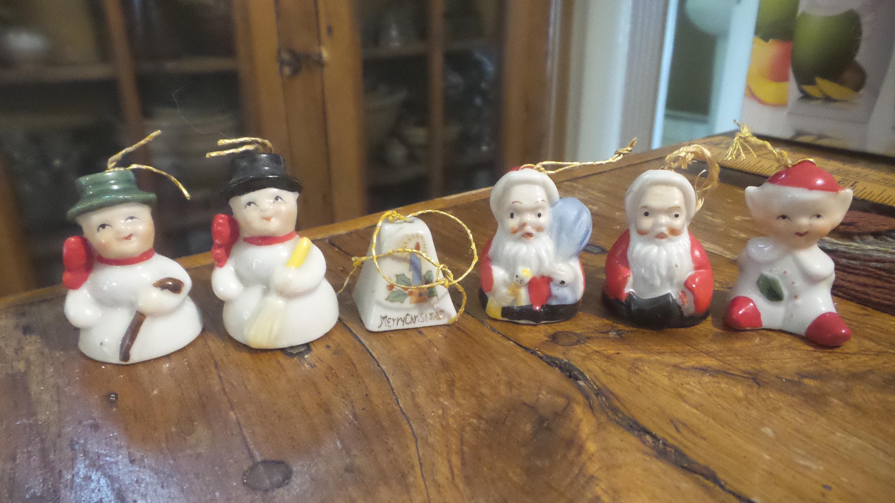 Lot of 6 Antique Porcelain Figural Miniature BELL CHRISTMAS