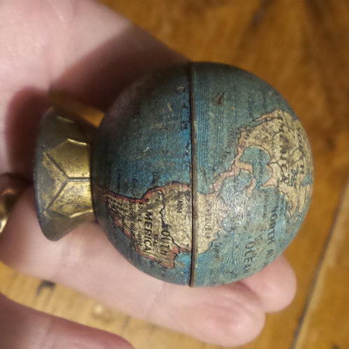 Antique Tin Litho WORLD Globe Miniature PENCIL SHARPENER Made in