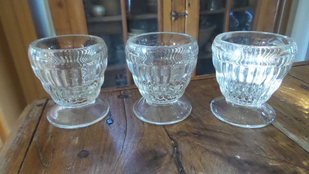 3 Antique Glass ICE CREAM, DESSERT Dishes, Unusual Small Size, Soda