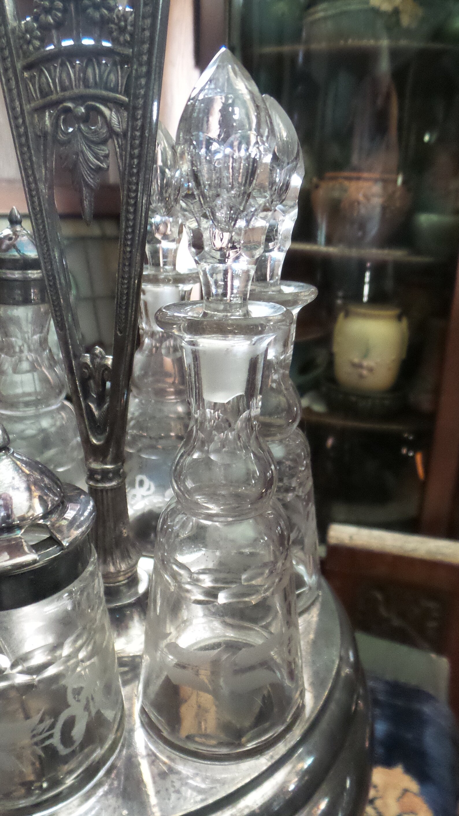 Antique Victorian Era Castor Cruet Set Clear Glass Etched 6 Etsy