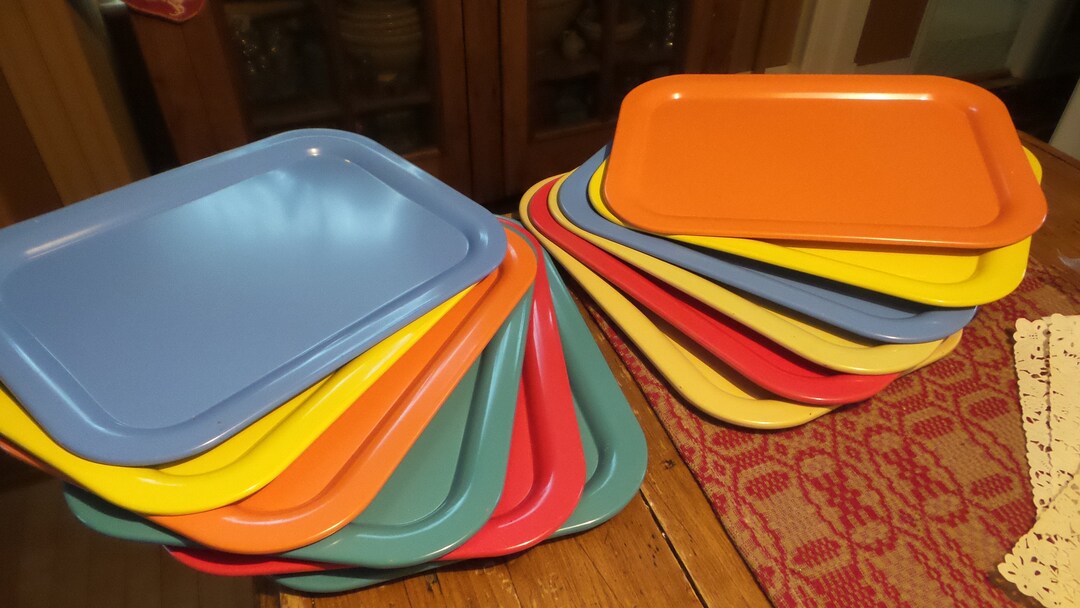 12 Vintage Metal SNACK TRAYS Harlequin Fiesta Colors Social Etsy