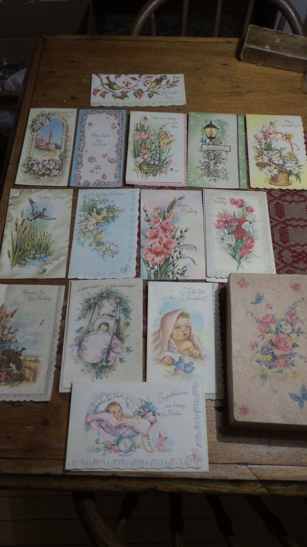 Vintage GREETING CARD Assortment, Box of 14, All Different, Circa 1950