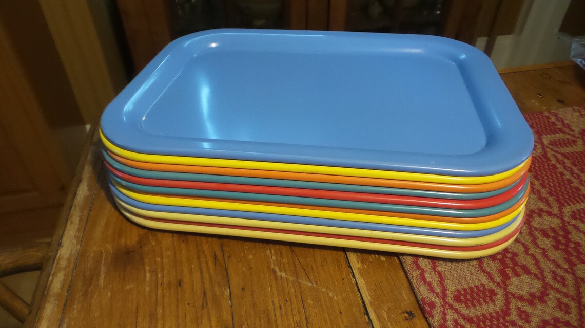 12 Vintage Metal SNACK TRAYS Harlequin Fiesta Colors Social Etsy