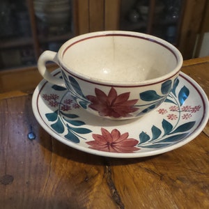 Antiguo juego de taza y plato de cerámica SOCIETE CERAMIQUE MAESTRICHT