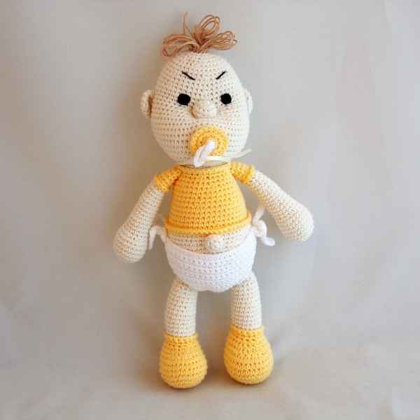 Crochet Nouvelle Peluche Peluche de Baby Doll, Amigurumi Baby Doll avec couche et tétine au citron, Nouveau cadeau de bébé, Cadeau de baby shower, Cadeau d’anniversaire,