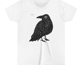 Camiseta infantil de manga curta Crow. Gráfico fofo de vida selvagem