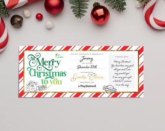 Personalized Christmas Gift Certificate, Christmas Gift Voucher, Gift Card, Santa Letter, North Pole Special Delivery, A Note from Santa