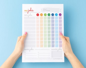 My Jobs - Rainbow | Printable Chore Chart, Daily Weekly Monthly Chores, Responsibilities Checklist for Kids, Teens or Adults