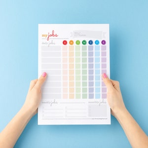 Mijn banen: regenboog | Afdrukbaar takenoverzicht, dagelijks wekelijks maandelijks klusjes, checklist verantwoordelijkheden voor kinderen, tieners of volwassenen