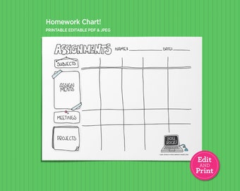 Homework Chart | Virtual Learning | School Assignments | Student Planner | To-Do List | Printable PDF & JPEG