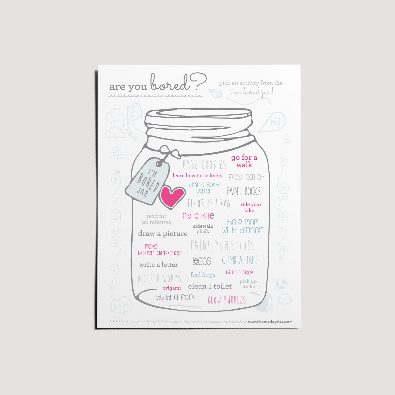 PRINTABLE I'm Bored Jar Activities for Kids Stay at - Etsy