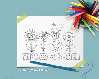 Thanks a Bunch - Coloring Page | Teacher Appreciation | Thank You Card | PRINTABLE PDF & JPEG