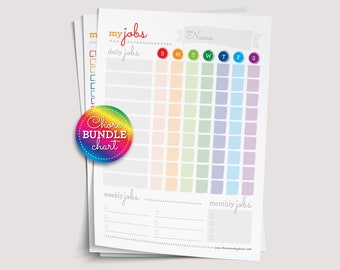 BUNDLE Chore Charts - Rainbow | Printable Chore Chart, Goal Chart, Daily Homeschool Schedule, Routine Chart, Responsibility Checklist