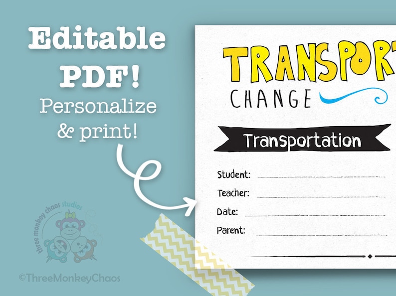 Transportation Change School Excuse Note Note for Teacher Editable Digital PDF You type your info & print image 2